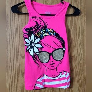 Justice Hot Pink Think Happy Thoughts Tank Top Gold Glitter Detail Size 10